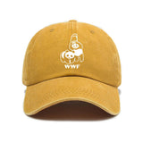 Yellow Vintage Washed Panda Print Baseball Cap - Adjustable Cotton Cap with Curved Brim for Sun Protection and Casual Streetwear Style