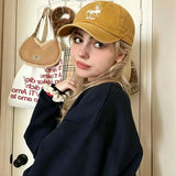 Yellow Vintage Washed Panda Print Baseball Cap - Adjustable Cotton Cap with Curved Brim for Sun Protection and Casual Streetwear Style