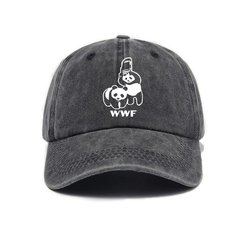 Black Vintage Washed Panda Print Baseball Cap - Adjustable Cotton Cap with Curved Brim for Sun Protection and Casual Streetwear Style