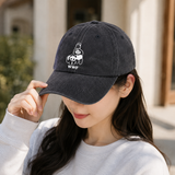 Black Vintage Washed Panda Print Baseball Cap - Adjustable Cotton Cap with Curved Brim for Sun Protection and Casual Streetwear Style