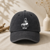 Black Vintage Washed Panda Print Baseball Cap - Adjustable Cotton Cap with Curved Brim for Sun Protection and Casual Streetwear Style