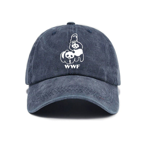 Blue Vintage Washed Panda Print Baseball Cap - Adjustable Cotton Cap with Curved Brim for Sun Protection and Casual Streetwear Style