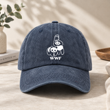 Blue Vintage Washed Panda Print Baseball Cap - Adjustable Cotton Cap with Curved Brim for Sun Protection and Casual Streetwear Style