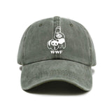 Green Vintage Washed Panda Print Baseball Cap - Adjustable Cotton Cap with Curved Brim for Sun Protection and Casual Streetwear Style