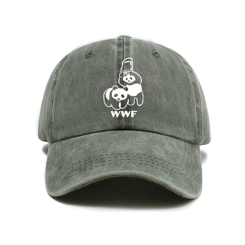 Green Vintage Washed Panda Print Baseball Cap - Adjustable Cotton Cap with Curved Brim for Sun Protection and Casual Streetwear Style