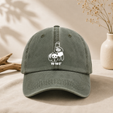 Green Vintage Washed Panda Print Baseball Cap - Adjustable Cotton Cap with Curved Brim for Sun Protection and Casual Streetwear Style