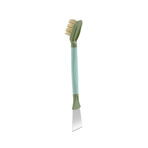 2-Pack Green Dual Head Kitchen Cleaning Brush Set - Stainless Steel Scraper and Copper Wire Brush - Heavy Duty Grease Removal, Detachable Handle, Multi Surface Use for Stovetops and Ovens
