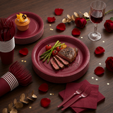 25 Guest Deep Red Disposable Tableware Set - 9 Inch and 7 Inch Paper Plates, Cups, Napkins and Plastic Cutlery - Elegant Party Supplies for Weddings, Birthdays and Holiday Dinners In Australia - Darrahopens