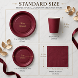 25 Guest Deep Red Disposable Tableware Set - 9 Inch and 7 Inch Paper Plates, Cups, Napkins and Plastic Cutlery - Elegant Party Supplies for Weddings, Birthdays and Holiday Dinners In Australia - Darrahopens