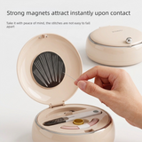 Beige Magnetic Sewing Kit - Portable Round Case with 20 Needles, 15 Thread Spools, Scissors, Thimble, Tape Measure for Home Dorm Travel Repairs In Australia - Darrahopens