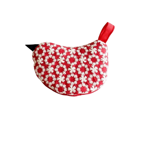 1 PCS Red Bird Shaped Pot Lid Lifter Heat Resistant Cotton Potholder - Embroidered Floral Kitchen Accessory for Saucepan Handles and Hot Cookware