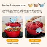 1 PCS Red Bird Shaped Pot Lid Lifter Heat Resistant Cotton Potholder - Embroidered Floral Kitchen Accessory for Saucepan Handles and Hot Cookware