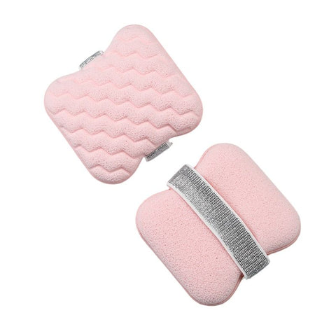1PCS Pink Soap Bag with Sponge Puff - Thickened Wave Texture Foam Maker with Elastic Strap for Face Wash Body Cleansing and Makeup Removal