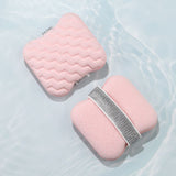 1PCS Pink Soap Bag with Sponge Puff - Thickened Wave Texture Foam Maker with Elastic Strap for Face Wash Body Cleansing and Makeup Removal