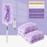 Purple Electrostatic Duster with Extendable Handle - Disposable Double-Sided 360 Degree Dust Removal Tool for Home Car and High Reach Cleaning
