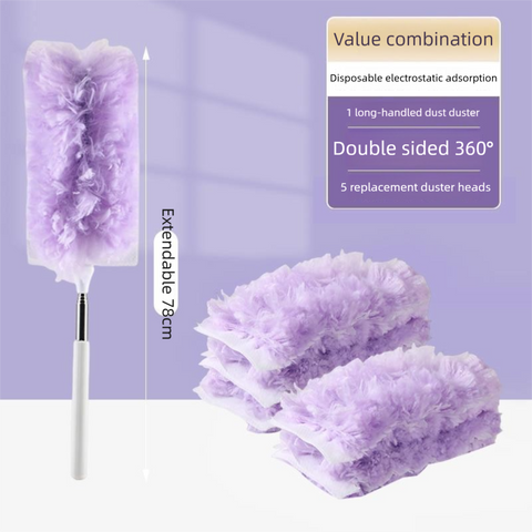 Purple Electrostatic Duster with Extendable Handle - Disposable Double-Sided 360 Degree Dust Removal Tool for Home Car and High Reach Cleaning