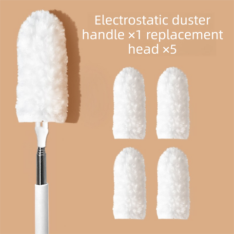 White Electrostatic Duster with Extendable Handle - Disposable Double-Sided 360 Degree Dust Removal Tool for Home Car and High Reach Cleaning