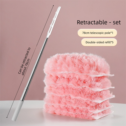 Pink Electrostatic Duster with Extendable Handle - Disposable Double-Sided 360 Degree Dust Removal Tool for Home Car and High Reach Cleaning
