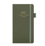2027 Green Weekly & Monthly Planner - Compact 18 x 10 cm English Schedule Book, 144 Pages with Yearly Overview, Monthly Planning, Notes, Pen Loop and Elastic Closure In Australia - Darrahopens