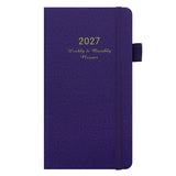 2027 Dark Purple Weekly & Monthly Planner - Compact 18 x 10 cm English Schedule Book, 144 Pages with Yearly Overview, Monthly Planning, Notes, Pen Loop and Elastic Closure In Australia - Darrahopens