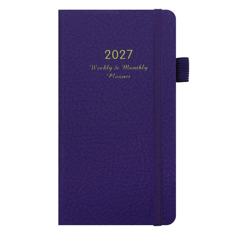 2027 Dark Purple Weekly & Monthly Planner - Compact 18 x 10 cm English Schedule Book, 144 Pages with Yearly Overview, Monthly Planning, Notes, Pen Loop and Elastic Closure In Australia - Darrahopens