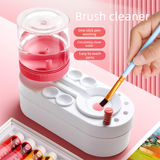 Green Automatic Paint Brush Washer - One-Touch Water Changing Brush Cleaning Station with Rinse Basin, Water Reservoir and Brush Holder for Watercolour and Art Painting