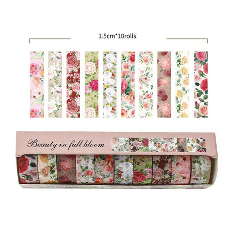10-Roll Floral Washi Tape Set (Style 1) - 15 mm x 2 m Decorative Flower Pattern Craft Tape for Journaling, Scrapbooking, Planner Decoration and DIY Projects In Australia - Darrahopens