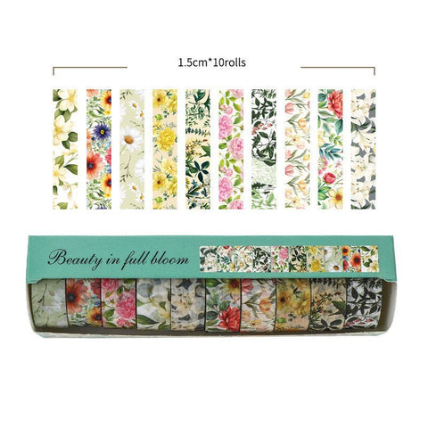 10-Roll Floral Washi Tape Set (Style 2) - 15 mm x 2 m Decorative Flower Pattern Craft Tape for Journaling, Scrapbooking, Planner Decoration and DIY Projects In Australia - Darrahopens