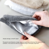 Black Plush Cat Pencil Case - Soft Furry Cat-Shaped Zipper Pouch with Tail, Spacious Stationery Storage Bag for Pens, Pencils, Cosmetics and Everyday Accessories In Australia - Darrahopens