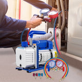VEVOR 3CFM 84 L/M 1-Stage, Refrigerant Vacuum Pump Refrigeration Gauges A/C Air Conditioning 1440 RPM 1/4 HP, 3 pcs hoses 800 PSI Refrigeration Gauges