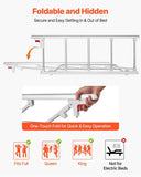 Foldable Bed Rail for Elderly, 122 cm Bedside Assist Rail with Fixing Strap, Adjustable Height Pipe Bedside Cane, High-Strength Metal Senior Bed Bar, Hand Guard Grab Fits King, Queen, Full, Twin