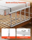 Foldable Bed Rail for Elderly, 122 cm Bedside Assist Rail with Fixing Strap, Adjustable Height Pipe Bedside Cane, High-Strength Metal Senior Bed Bar, Hand Guard Grab Fits King, Queen, Full, Twin