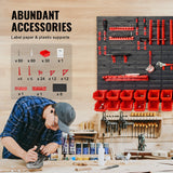 VEVOR Wall Mounted Storage Bins, 30-Bin Parts Rack Organizer Garage Plastic Shop Tool with Wall Panels/Tool Holders/Hooks, Tool Organizer for Nuts, Bolts, Screws, Nails, Beads, Buttons, Black and Red
