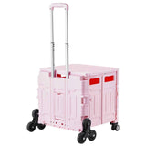 Foldable Utility Cart, 65L Collapsible Portable Crate Rolling Cart with Stair Climbing Wheels & 360° Swivel Wheels, Hand Cart with Telescoping Handle for Shopping Office Moving Teacher, Pink