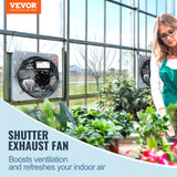 VEVOR Shutter Exhaust Fan, 406 mm High-speed 1400RPM 1506 CFM, Aluminum Wall Mount Attic Fan with AC-motor, Ventilation and Cooling for Greenhouses, Garages, Sheds, Shops