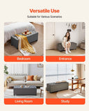 Storage Ottoman Bench, Button-Tufted End of Bed Bench with Side Bags, Flip-up Upholstered Storage Chest with Metal Frame, Linen Bed Ottoman for Living Room, Bedroom, Entryway, Office, Grey