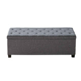 Storage Ottoman Bench, Button-Tufted End of Bed Bench with Side Bags, Flip-up Upholstered Storage Chest with Metal Frame, Linen Bed Ottoman for Living Room, Bedroom, Entryway, Office, Grey