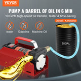 VEVOR Fuel Transfer Pump, 12V DC, 10 GPM, 8 m Lift, Portable Electric Diesel Transfer Extractor Pump Kit with Automatic Shut-off Nozzle, Delivery & Suction Hose for Diesel, Kerosene, Transformer Oil