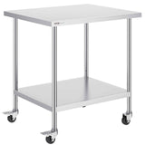Stainless Steel Work Table 30 x 18 x 38 Inch, with 4 Wheels, 3 Adjustable Height Levels, Heavy Duty Food Prep Worktable for Commercial Kitchen Restaurant, Silver