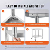 Stainless Steel Work Table 30 x 18 x 38 Inch, with 4 Wheels, 3 Adjustable Height Levels, Heavy Duty Food Prep Worktable for Commercial Kitchen Restaurant, Silver