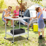 Stainless Steel Work Table 30 x 18 x 38 Inch, with 4 Wheels, 3 Adjustable Height Levels, Heavy Duty Food Prep Worktable for Commercial Kitchen Restaurant, Silver