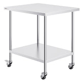 Stainless Steel Work Table 30 x 18 x 38 Inch, with 4 Wheels, 3 Adjustable Height Levels, Heavy Duty Food Prep Worktable for Commercial Kitchen Restaurant, Silver