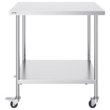 Stainless Steel Work Table 30 x 18 x 38 Inch, with 4 Wheels, 3 Adjustable Height Levels, Heavy Duty Food Prep Worktable for Commercial Kitchen Restaurant, Silver