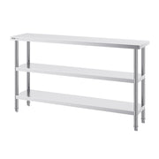 Stainless Steel Food Prep Table, 356 x 1524 x 864 mm Commercial Kitchen Worktable, with 2 Adjustable Undershelf, Heavy Duty Prep Table Metal Work Table for BBQ, Kitchen, Home, and Garage