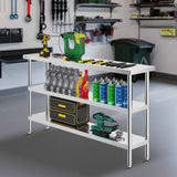Stainless Steel Food Prep Table, 356 x 1524 x 864 mm Commercial Kitchen Worktable, with 2 Adjustable Undershelf, Heavy Duty Prep Table Metal Work Table for BBQ, Kitchen, Home, and Garage