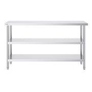 Stainless Steel Food Prep Table, 356 x 1524 x 864 mm Commercial Kitchen Worktable, with 2 Adjustable Undershelf, Heavy Duty Prep Table Metal Work Table for BBQ, Kitchen, Home, and Garage