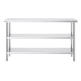 Stainless Steel Food Prep Table, 356 x 1524 x 864 mm Commercial Kitchen Worktable, with 2 Adjustable Undershelf, Heavy Duty Prep Table Metal Work Table for BBQ, Kitchen, Home, and Garage