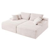 210 cm Oversized Double Chaise Lounge, Corduroy Fabric Sectional Sofa, Cozy Deep Seat Loveseat Sofa with Soft Cushions and Throw Pillows for Living Room Bedroom, No Assembly Required, Beige