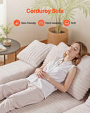 210 cm Oversized Double Chaise Lounge, Corduroy Fabric Sectional Sofa, Cozy Deep Seat Loveseat Sofa with Soft Cushions and Throw Pillows for Living Room Bedroom, No Assembly Required, Beige