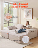 210 cm Oversized Double Chaise Lounge, Corduroy Fabric Sectional Sofa, Cozy Deep Seat Loveseat Sofa with Soft Cushions and Throw Pillows for Living Room Bedroom, No Assembly Required, Beige
